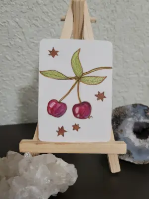 Cheerful Cherries 🍒 aceo art card thumbnail 1