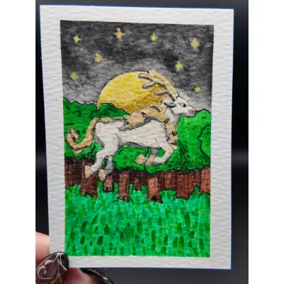 "Night Sovereign"  Original ACEO — Watercolor & Archival Ink with Metallic Watercolor Detail aceo art card thumbnail 1