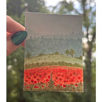 Poppy field aceo art card thumbnail 1