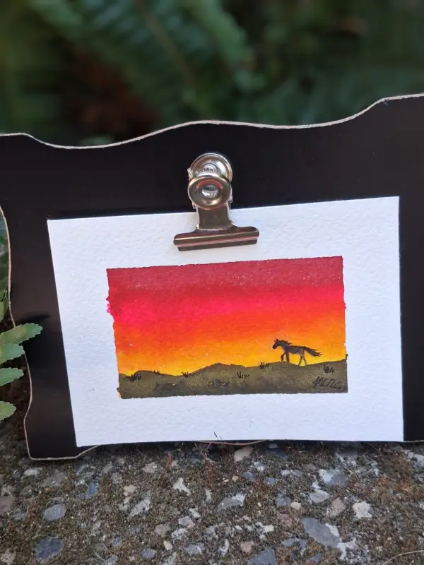 🌅 Sunset Horse aceo art card