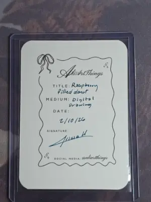 Raspberry Filled donut aceo art card thumbnail 2