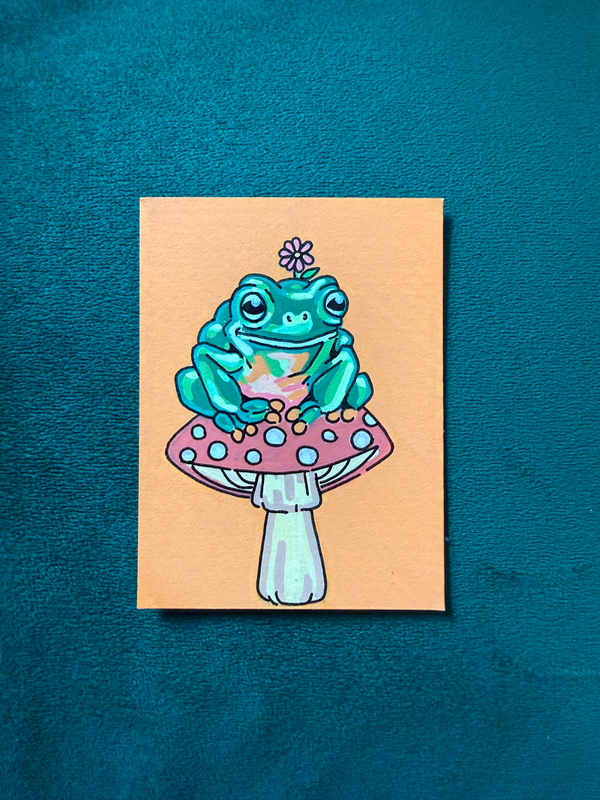 Sweet Frog on Mushroom aceo art card
