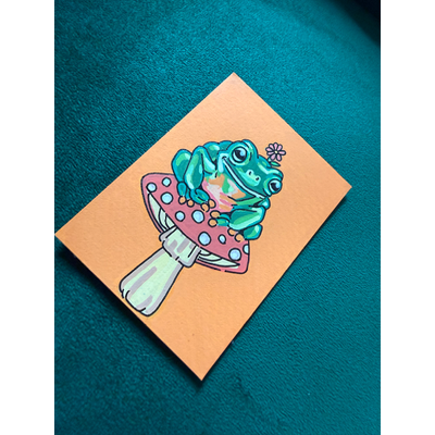 Sweet Frog on Mushroom aceo art card thumbnail 3