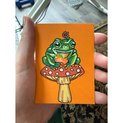Sweet Frog on Mushroom aceo art card thumbnail 4