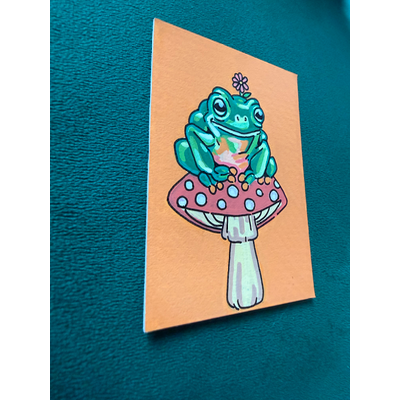 Sweet Frog on Mushroom aceo art card thumbnail 2