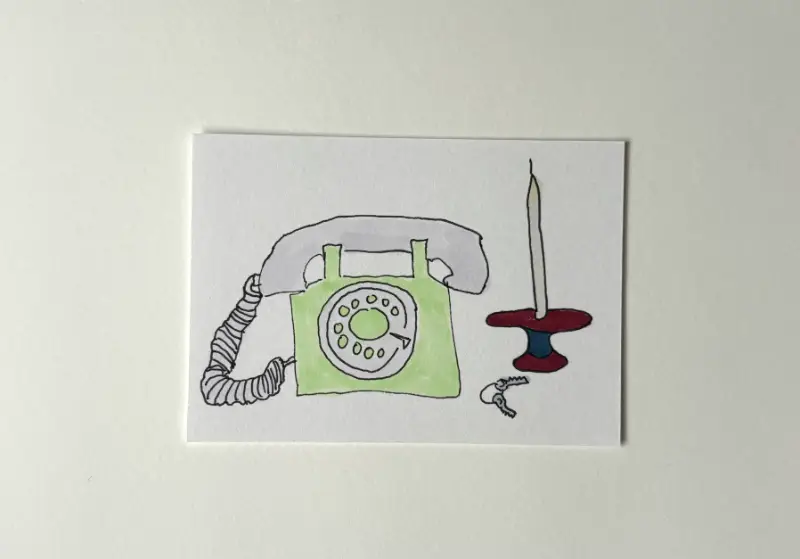 Retro Phone and Candle Still Life aceo art card
