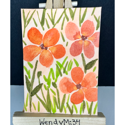 Orange flowers aceo art card thumbnail 1
