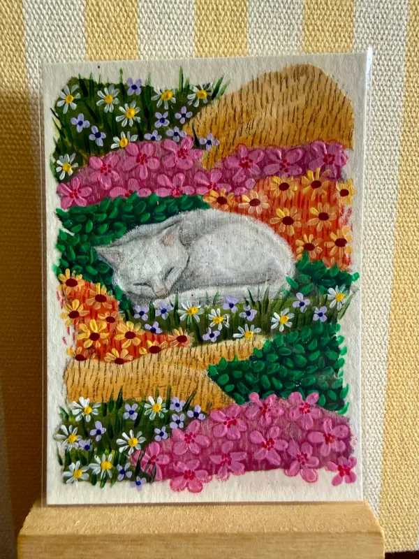 Garden Cat Nap 3/3 aceo art card