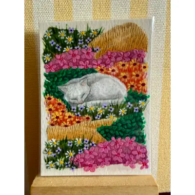 Garden Cat Nap 3/3 aceo art card thumbnail 1