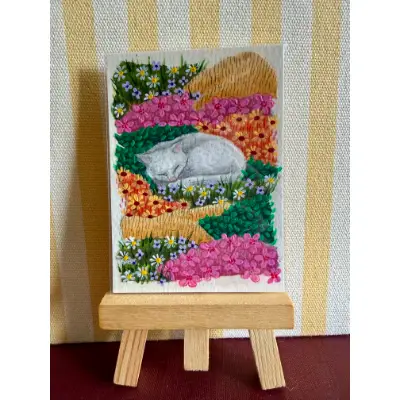 Garden Cat Nap 3/3 aceo art card thumbnail 3