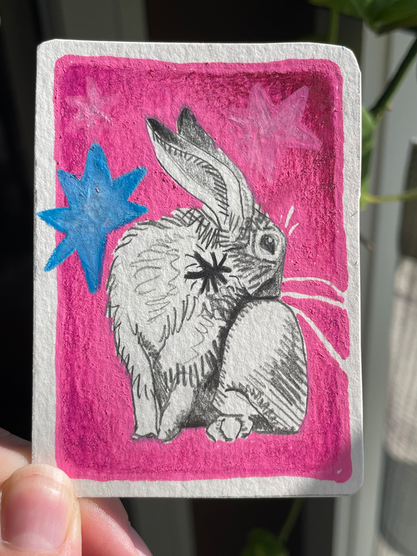 “Itchy bunny” - original ACEO by Norah Mae aceo art card