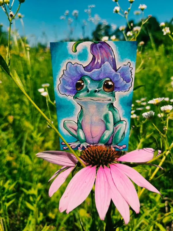Violet Petunia Frog - Original ACEO aceo art card
