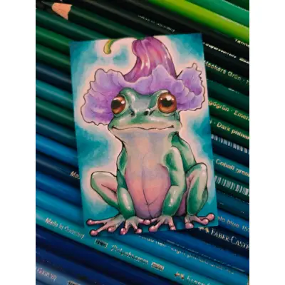 Violet Petunia Frog - Original ACEO aceo art card thumbnail 3