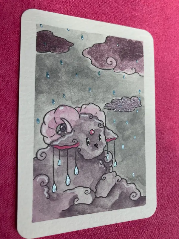 Raincloud Ram aceo art card