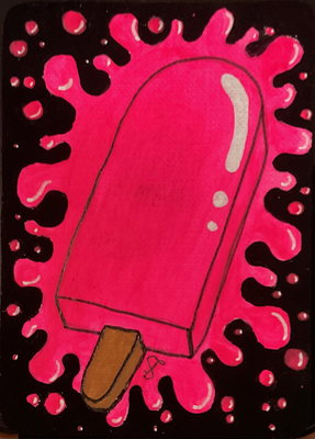 Strawberry Splat aceo art card thumbnail 2
