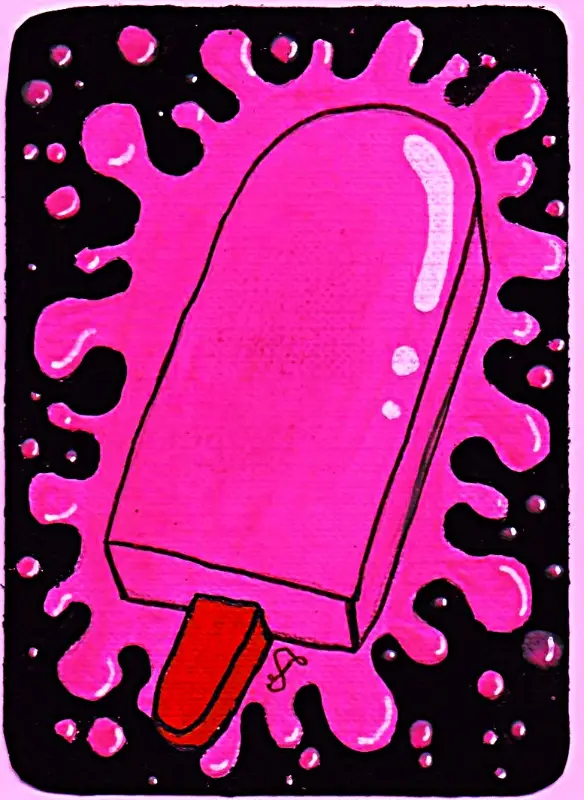 Strawberry Splat aceo art card