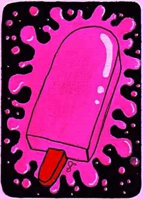 Strawberry Splat aceo art card thumbnail 1