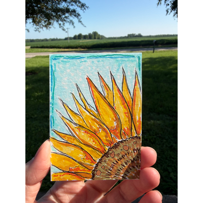 Sunflower aceo art card thumbnail 2