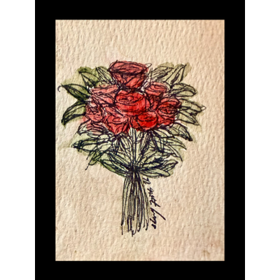 Red Rose Bouquet aceo art card thumbnail 5
