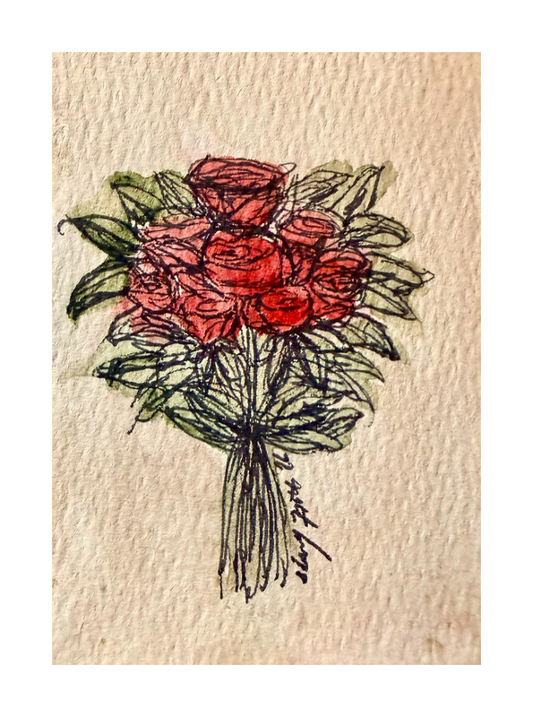 Red Rose Bouquet aceo art card