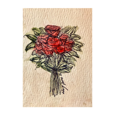 Red Rose Bouquet aceo art card thumbnail 1