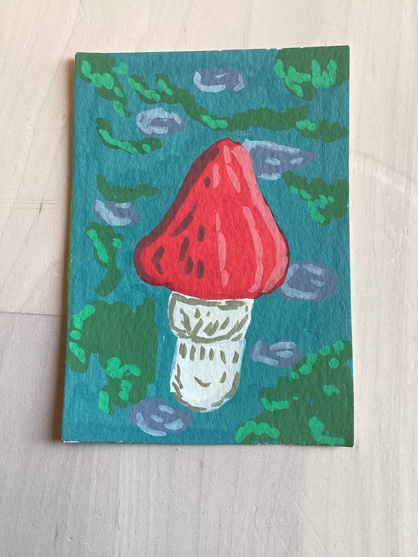 Red mushroom on a wall! aceo art card