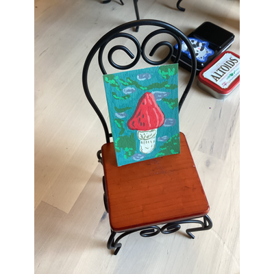 Red mushroom on a wall! aceo art card thumbnail 2