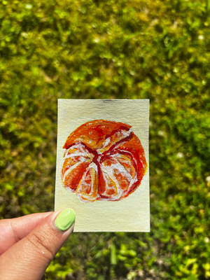 “What’s Inside” Orange Fruit Acrylic Painting aceo art card thumbnail 3