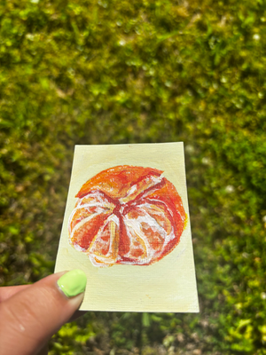 “What’s Inside” Orange Fruit Acrylic Painting aceo art card thumbnail 2