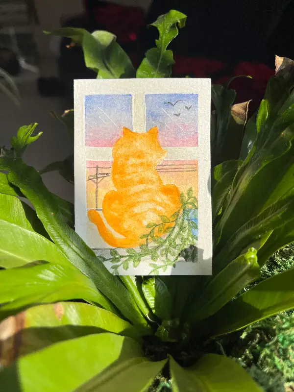 House Cat, Life Beyond the Panes aceo art card