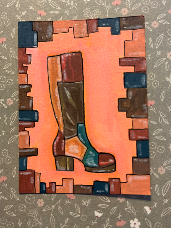 ACEO | Acrylic Patchwork Boot ACEO 2.5 X 3.5 Original Painting - Abby Gendron aceo art card