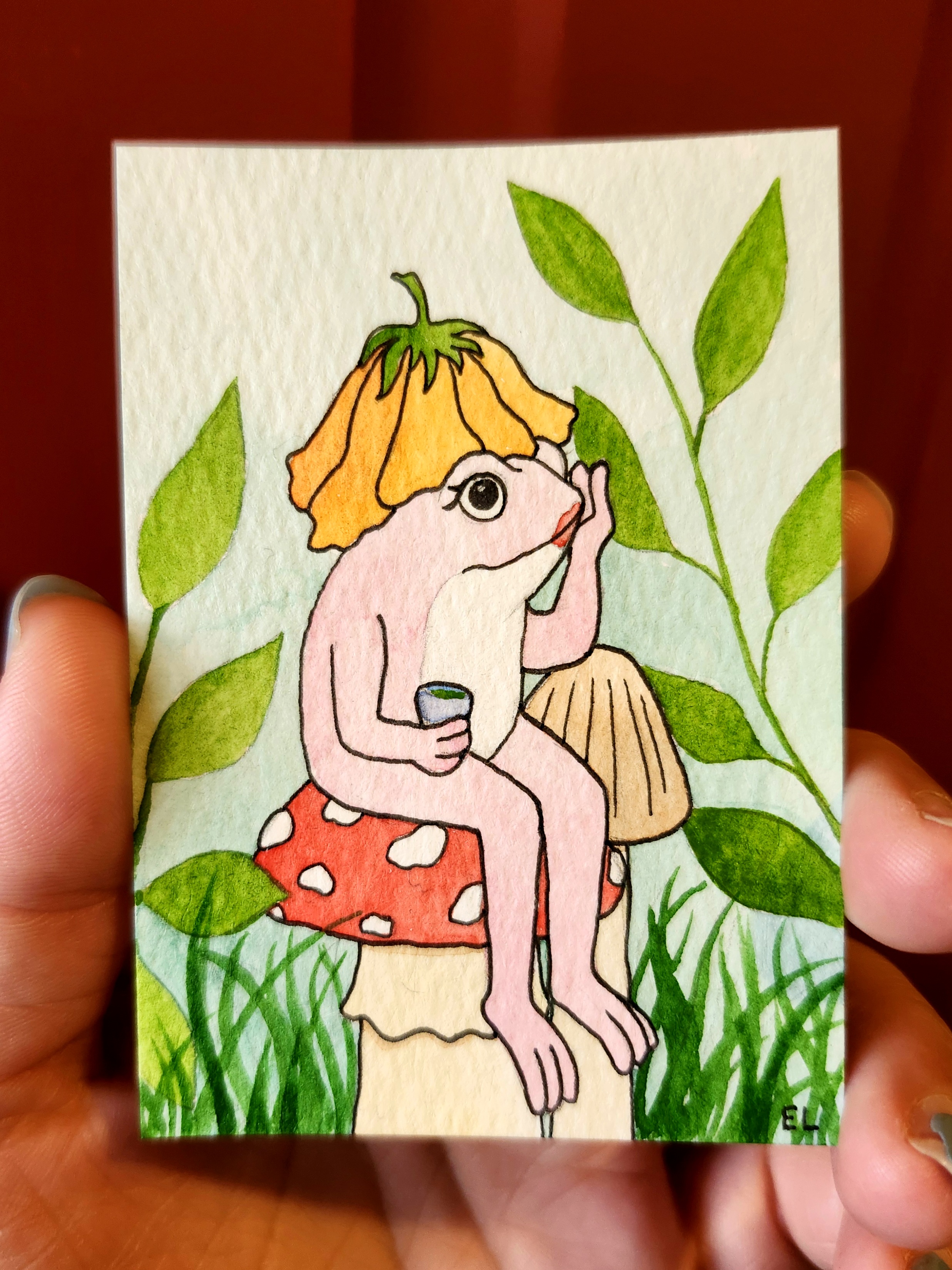Just A Girl 🐸🌼🍄🍵 aceo art card