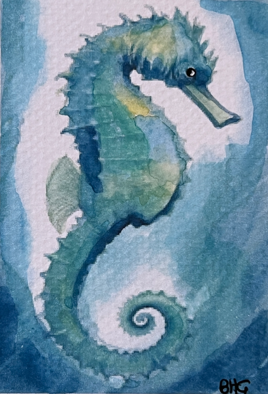 Seahorses 1 aceo art card