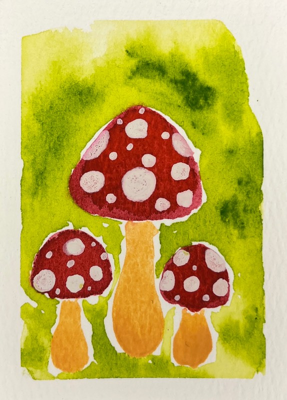 Three Mushrooms aceo art card