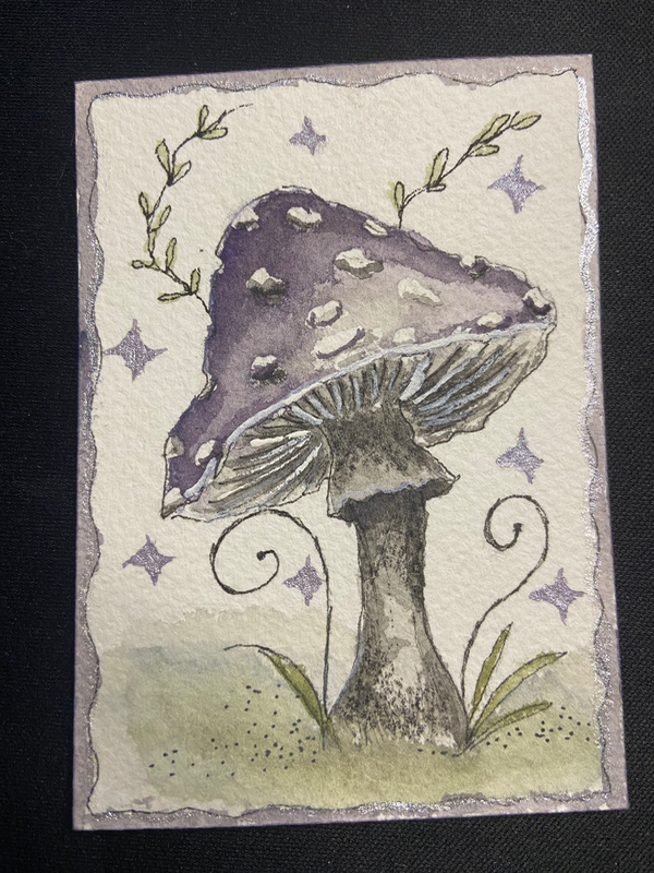 Whimsical fungi aceo art card