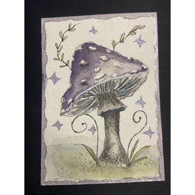 Whimsical fungi aceo art card thumbnail 1