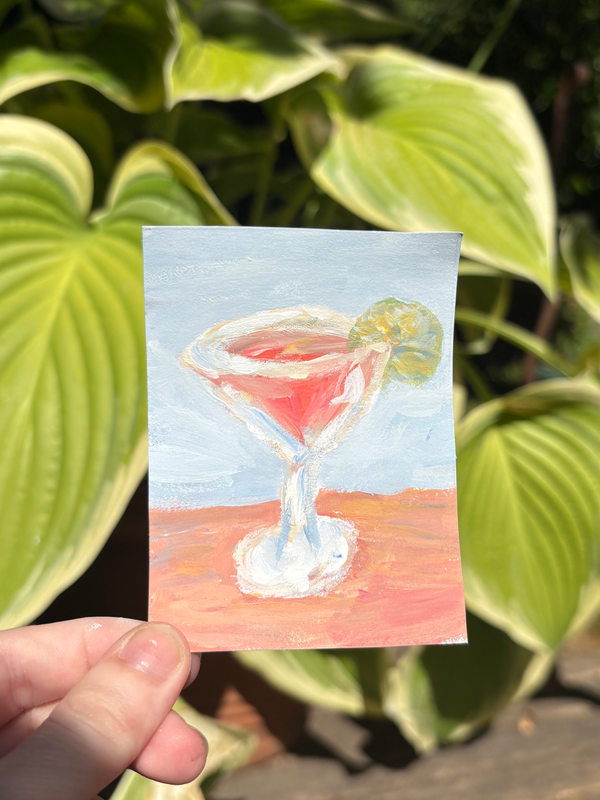Original ACEO Cosmopolitan Cocktail Painting | Hand Painted Martini Art aceo art card