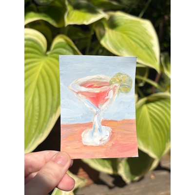 Original ACEO Cosmopolitan Cocktail Painting | Hand Painted Martini Art aceo art card thumbnail 1