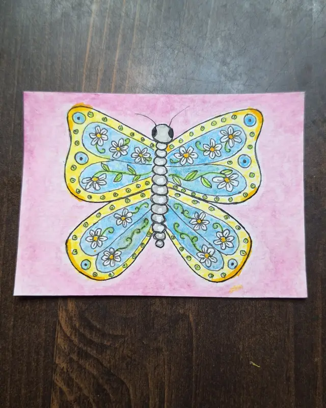 Daisy Butterfly aceo art card
