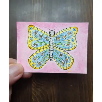 Daisy Butterfly aceo art card thumbnail 2