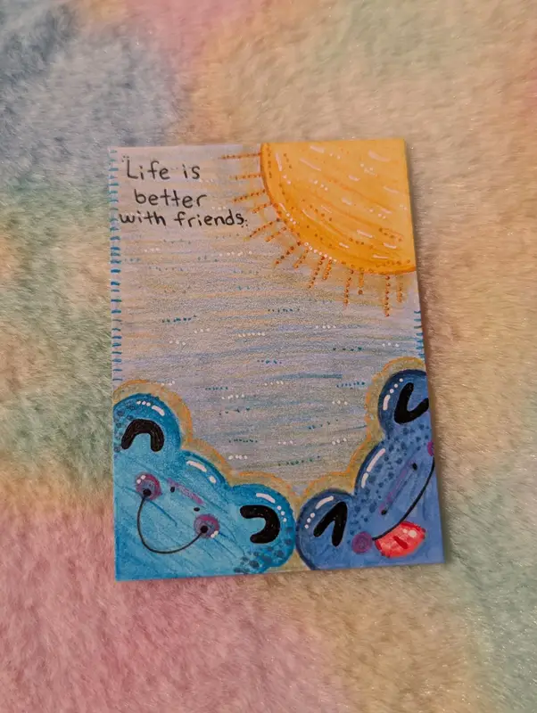 'Life is Better with Friends' Inspo-Frog 7/10 aceo art card
