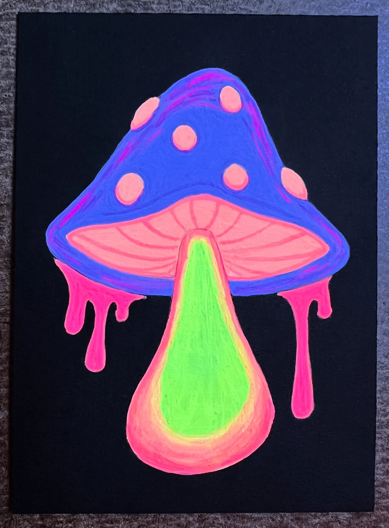 ACEO Mini Painting | Neon Purple Mushroom aceo art card
