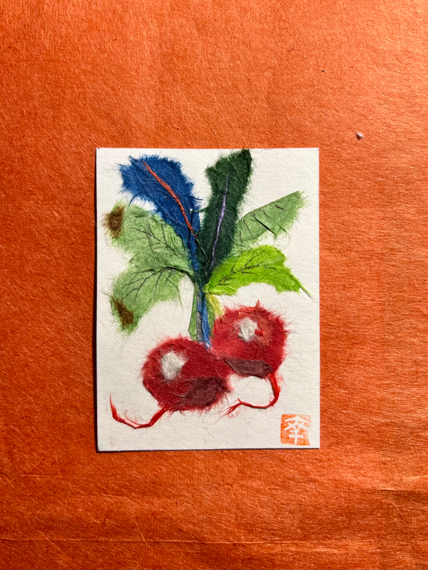 Japanese Washi art - Red radishes aceo art card