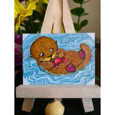 Yummy Crab aceo art card thumbnail 1