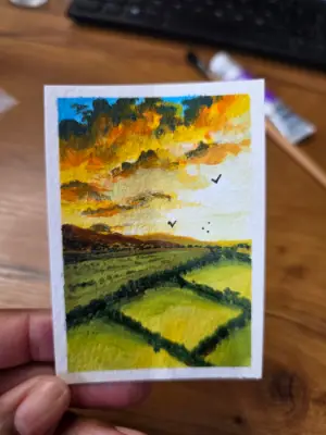 Dawn Over the Hedgerow aceo art card thumbnail 5