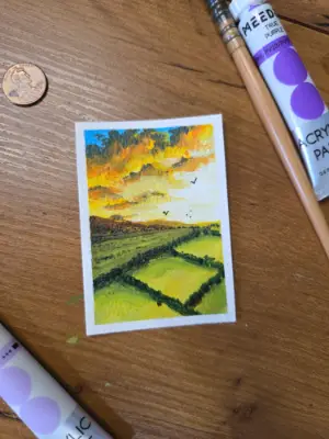 Dawn Over the Hedgerow aceo art card thumbnail 2