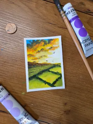 Dawn Over the Hedgerow aceo art card thumbnail 4