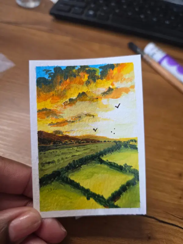 Dawn Over the Hedgerow aceo art card
