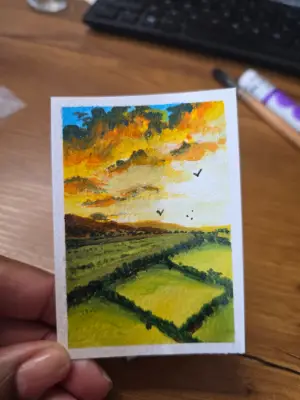 Dawn Over the Hedgerow aceo art card thumbnail 3