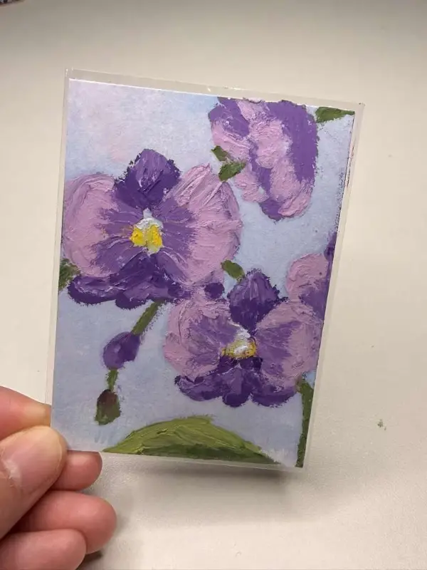 ACEO ORIGINAL, Oil Pastel Flowers, Orchid, New Signed Mini Art aceo art card